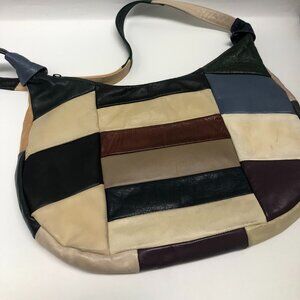 Vintage Leather Hobo/shoulder bag Multicolor Patching Pockets Size M